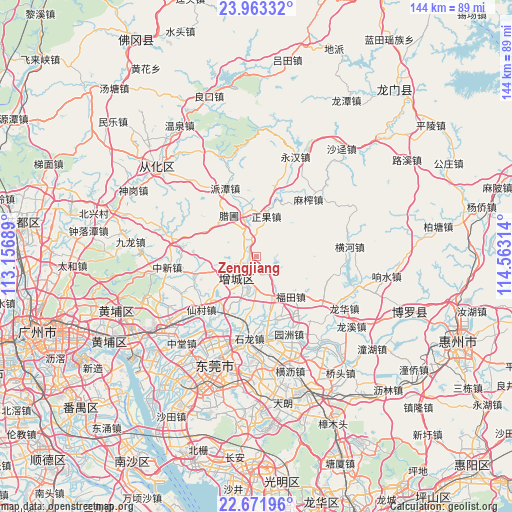 Zengjiang on map