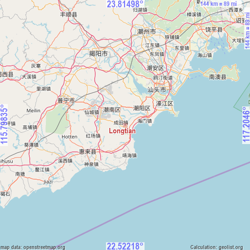 Longtian on map