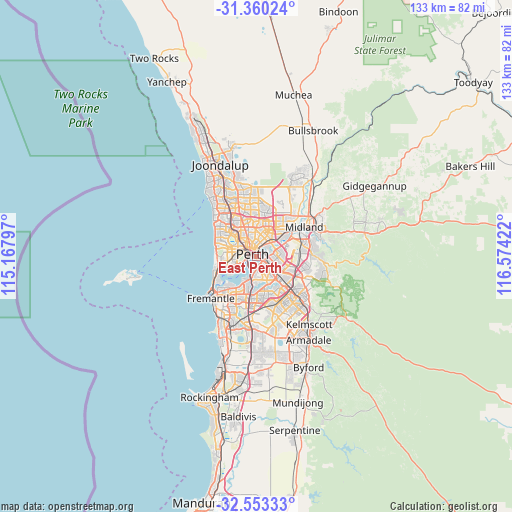 East Perth on map