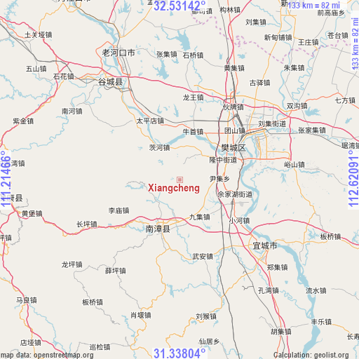 Xiangcheng on map