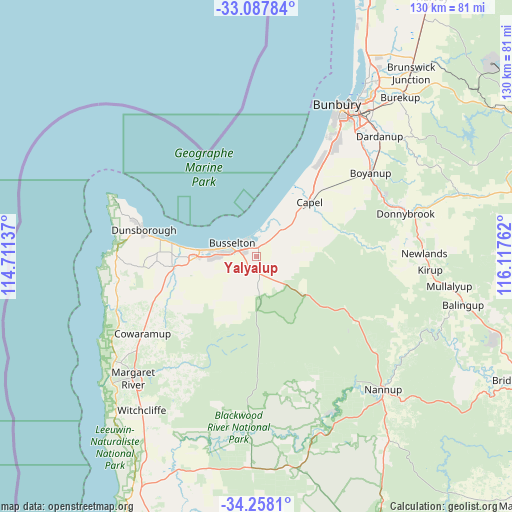 Yalyalup on map