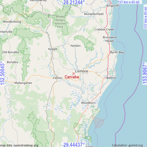 Caniaba on map