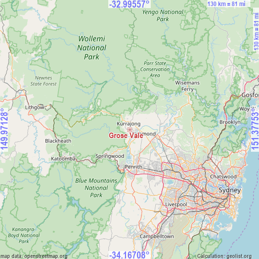 Grose Vale on map