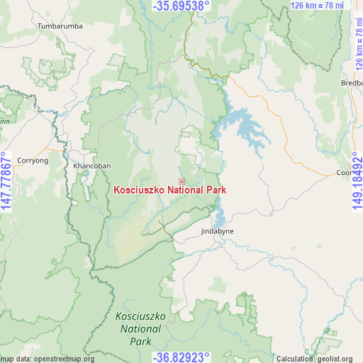 Kosciuszko National Park on map