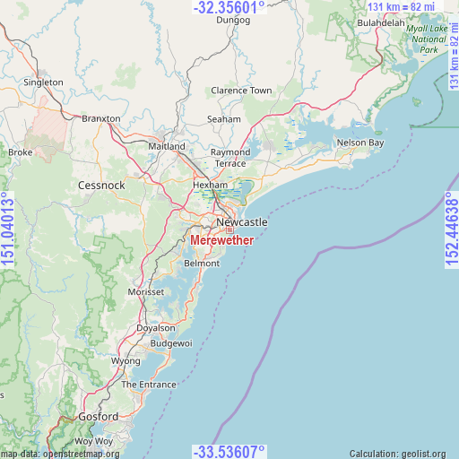 Merewether on map