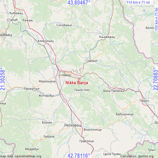 Niška Banja on map
