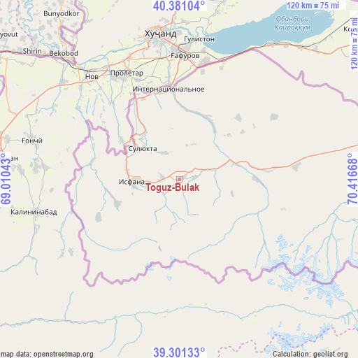 Toguz-Bulak on map