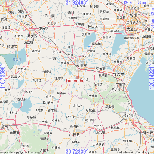 Tianmuhu on map