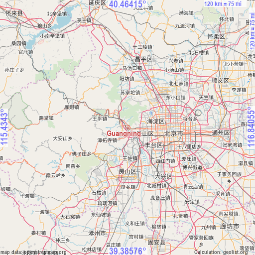 Guangning on map