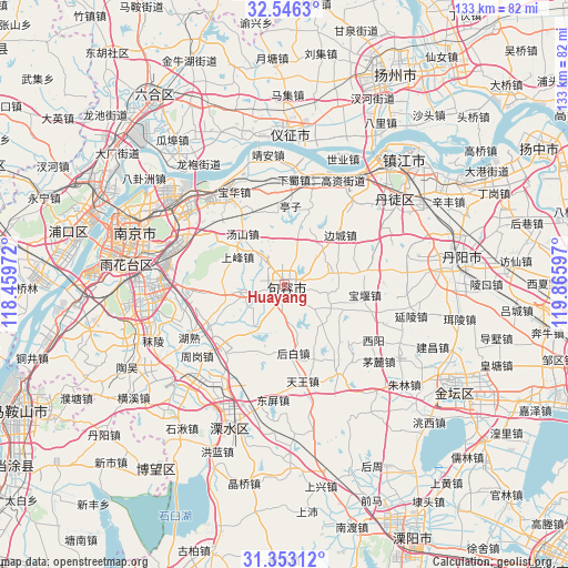 Huayang on map