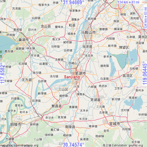 Sanjiang on map