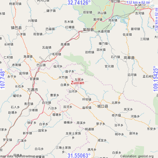 Zuolan on map