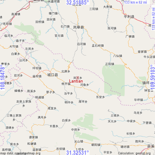 Lantian on map