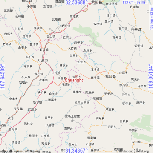 Shuanghe on map