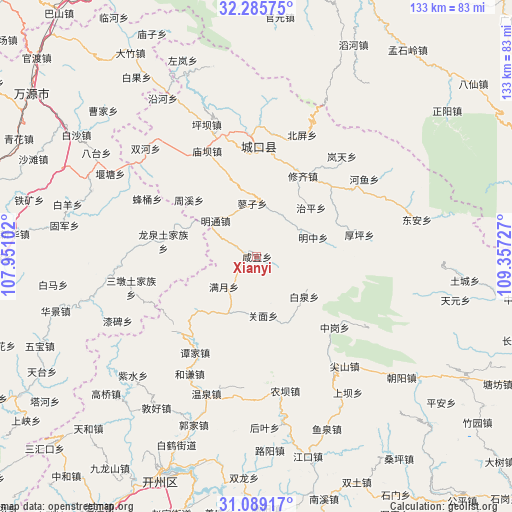 Xianyi on map