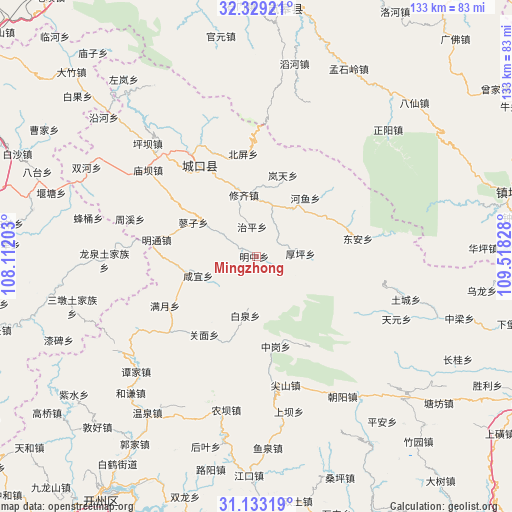 Mingzhong on map