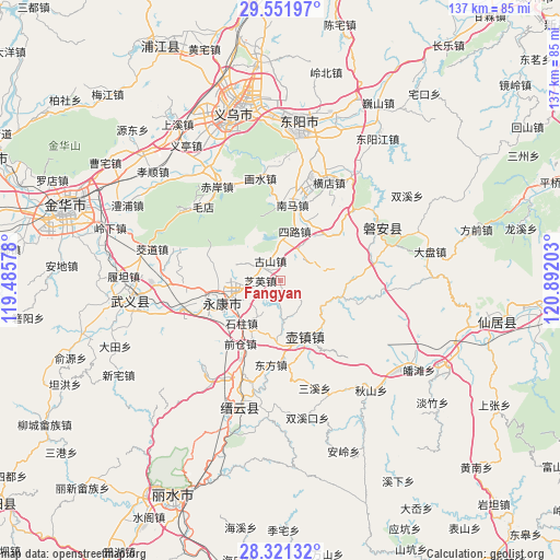 Fangyan on map