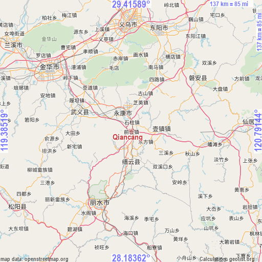 Qiancang on map