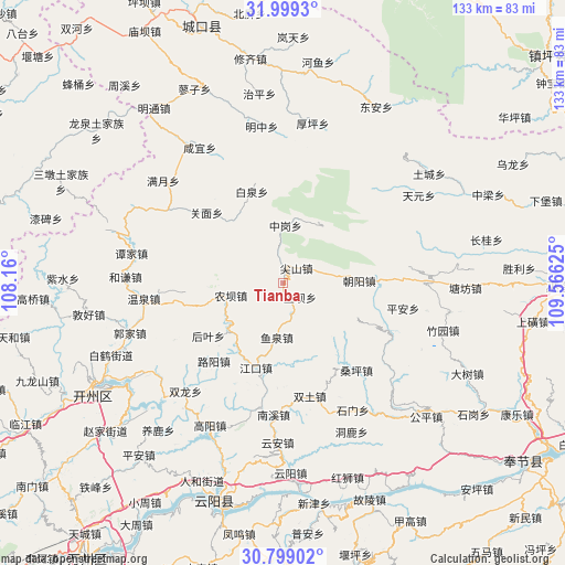 Tianba on map