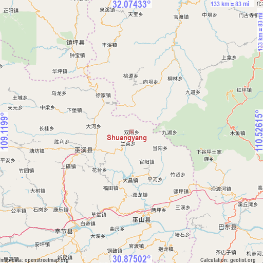 Shuangyang on map