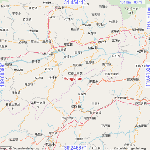 Hongchun on map