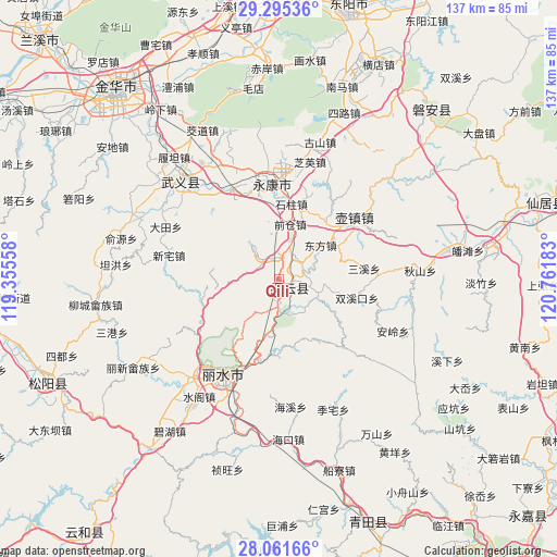 Qili on map