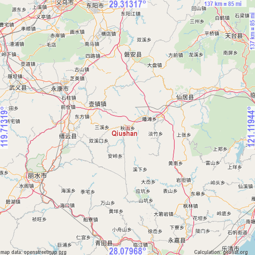 Qiushan on map