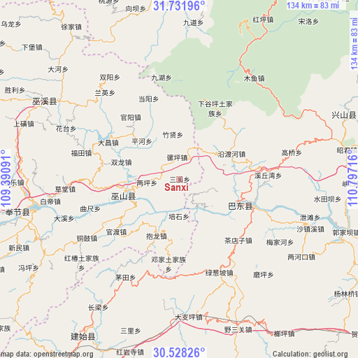 Sanxi on map