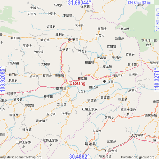 Caotang on map