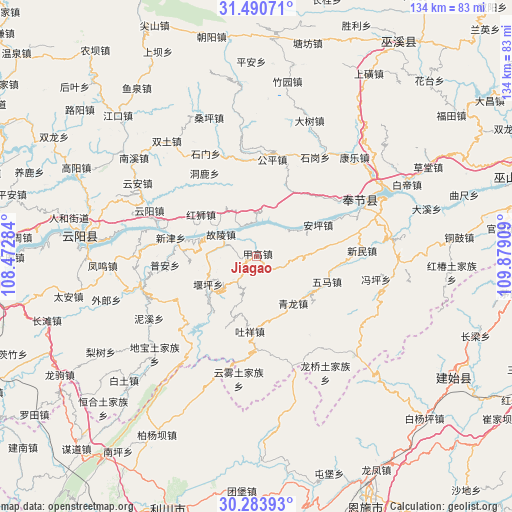 Jiagao on map