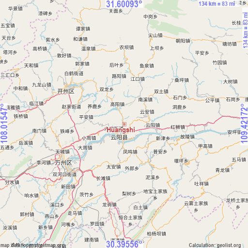 Huangshi on map