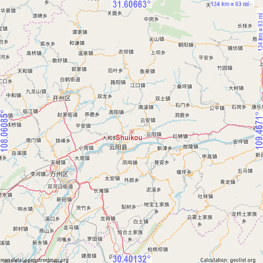 Shuikou on map