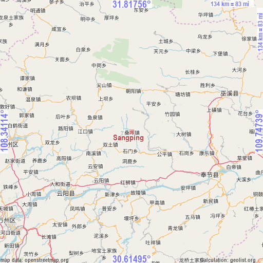 Sangping on map