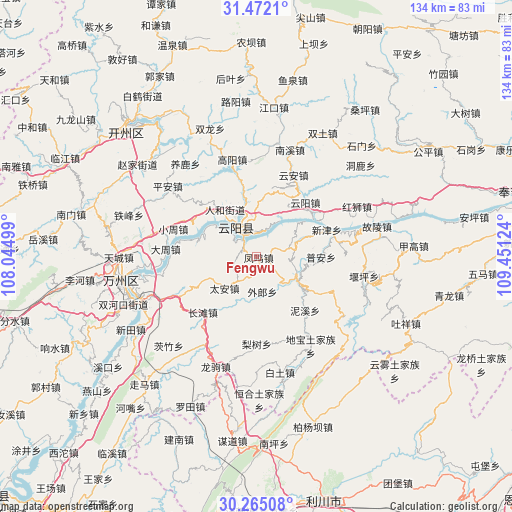 Fengwu on map