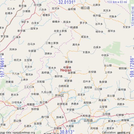 Heqian on map