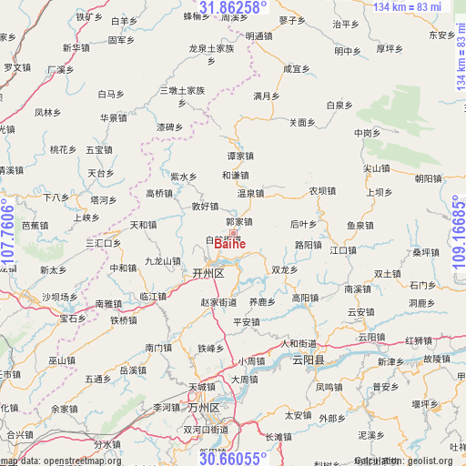 Baihe on map