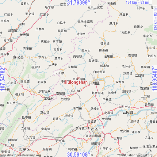 Jiulongshan on map