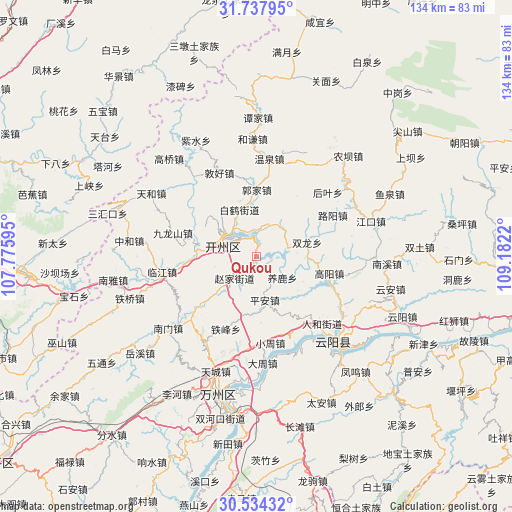 Qukou on map