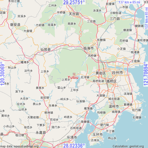 Yutou on map