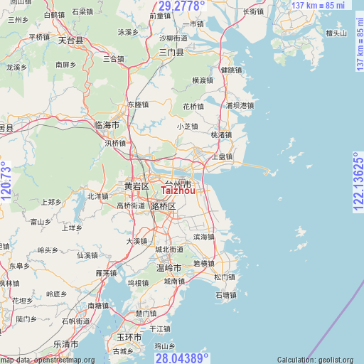 Taizhou on map