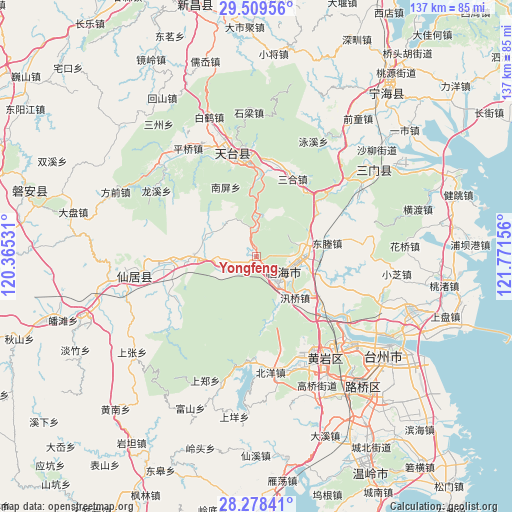 Yongfeng on map