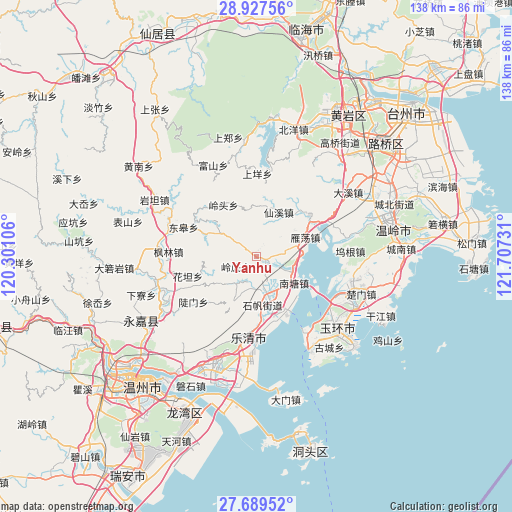 Yanhu on map