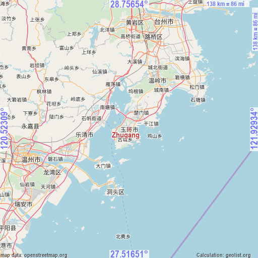 Zhugang on map