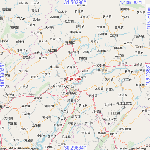 Xiongjia on map