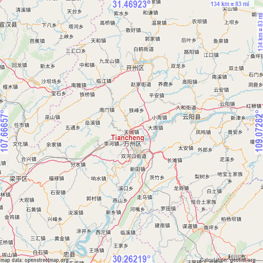 Tiancheng on map