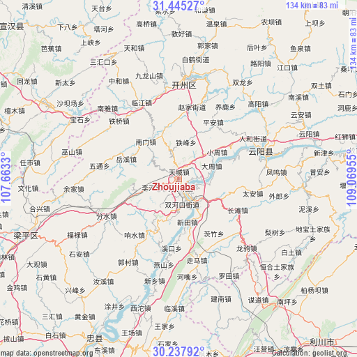 Zhoujiaba on map