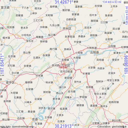 Taibai on map