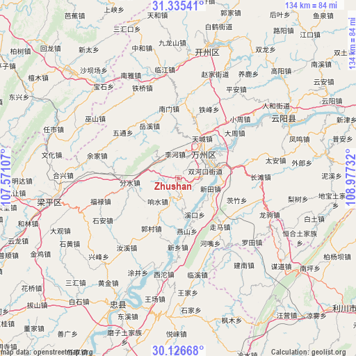 Zhushan on map