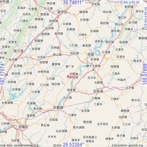 Renjia on map