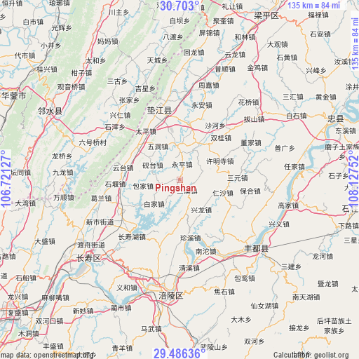 Pingshan on map